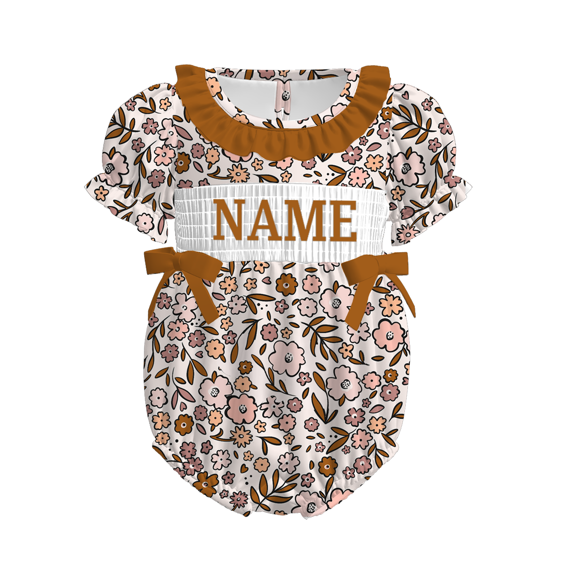 Kids Fall CUSTOM NAME Embroidery Brown Floral Plaid Sibling Clothes