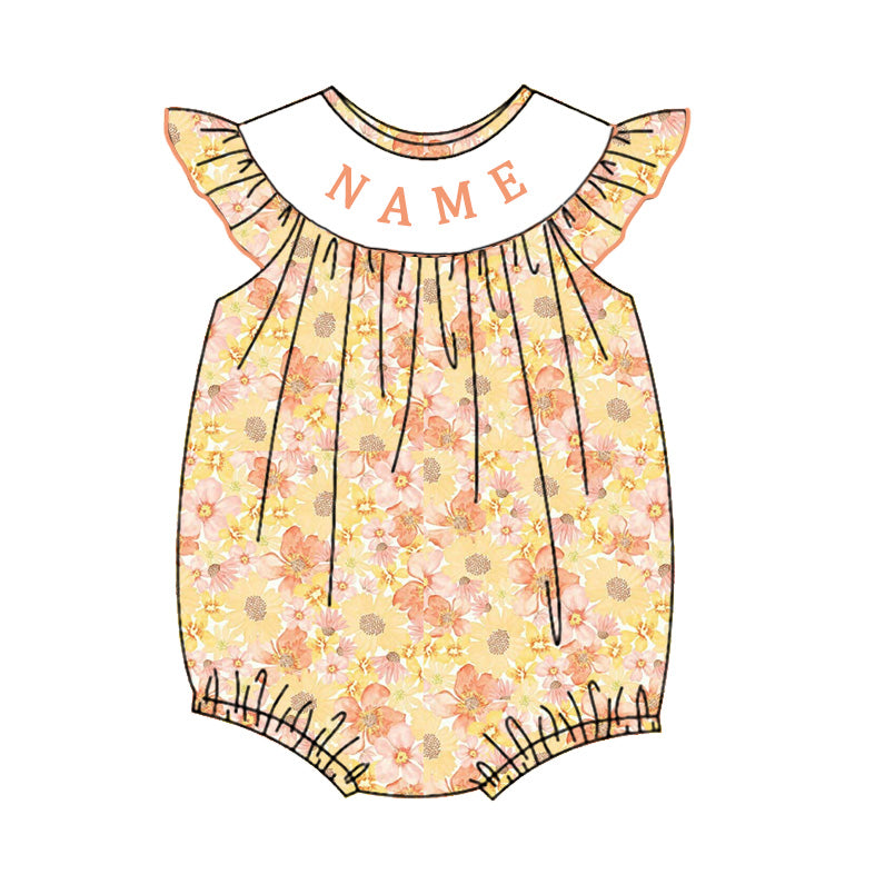 Kids Fall Custom Name Embroidery Orange Floral Sibling Clothes