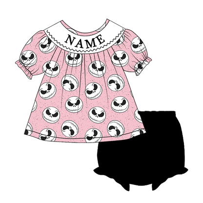 Girls Halloween SPOOKY Smocked Embroidery Custom Name Dress & Baby Set