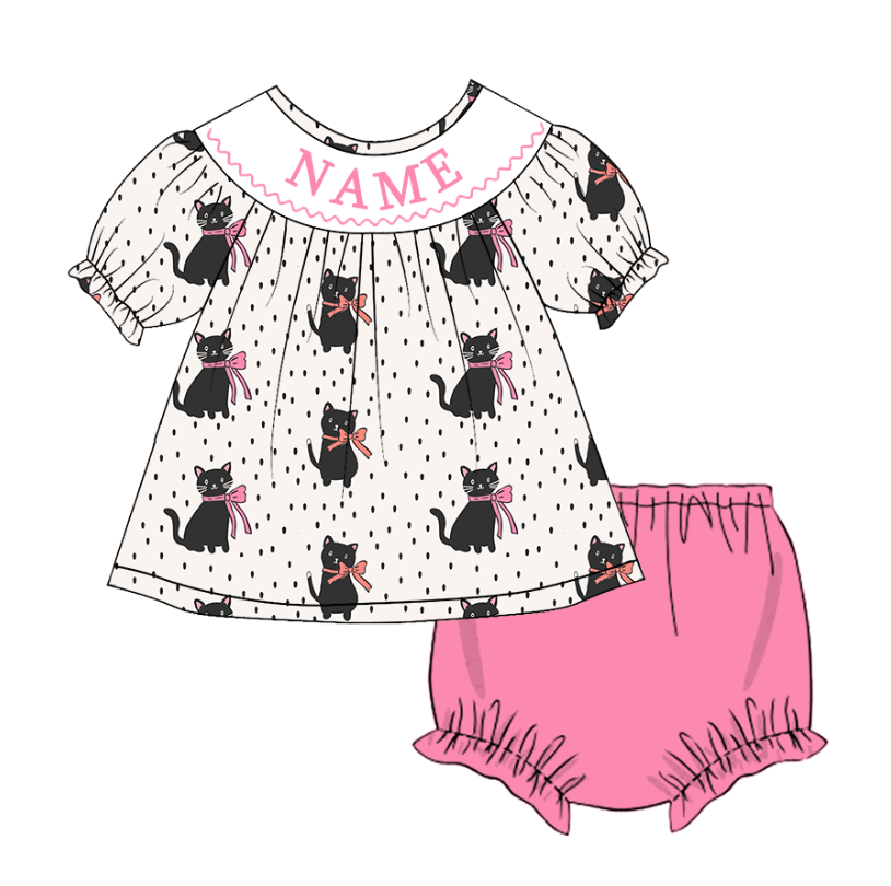 Girls Halloween LITTLE BOO Smocked Embroidery Custom Name Dress & Baby Set