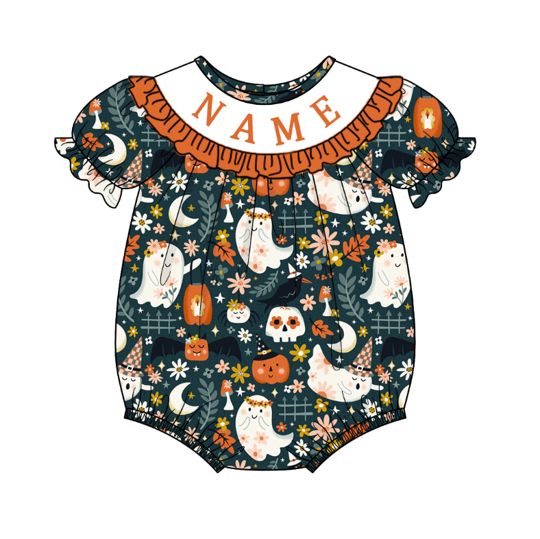 Kids Halloween CUSTOM NAME Embroidery Ghost Pumpkin Sibling Clothes