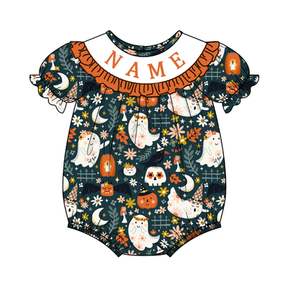 Kids Halloween CUSTOM NAME Embroidery Ghost Pumpkin Sibling Clothes