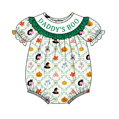 Kids Halloween DADDY'S BOO Embroidery Green Pumpkin Sibling Clothes