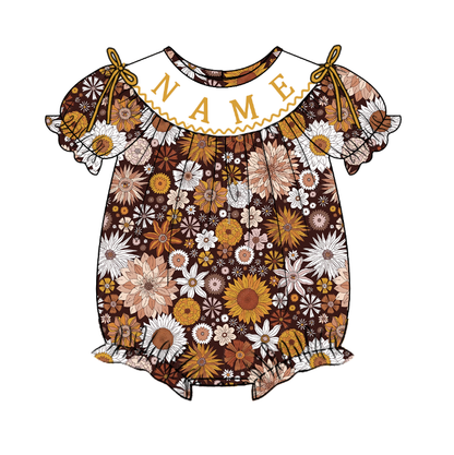 Girls Custom Name Embroidery Smock Fall Floral Print Dress & Bubble