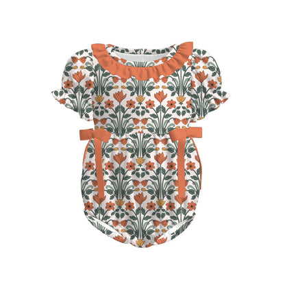 Kids Fall Autumn Orange Floral Plaid Dress Romper Top Sibling Clothes