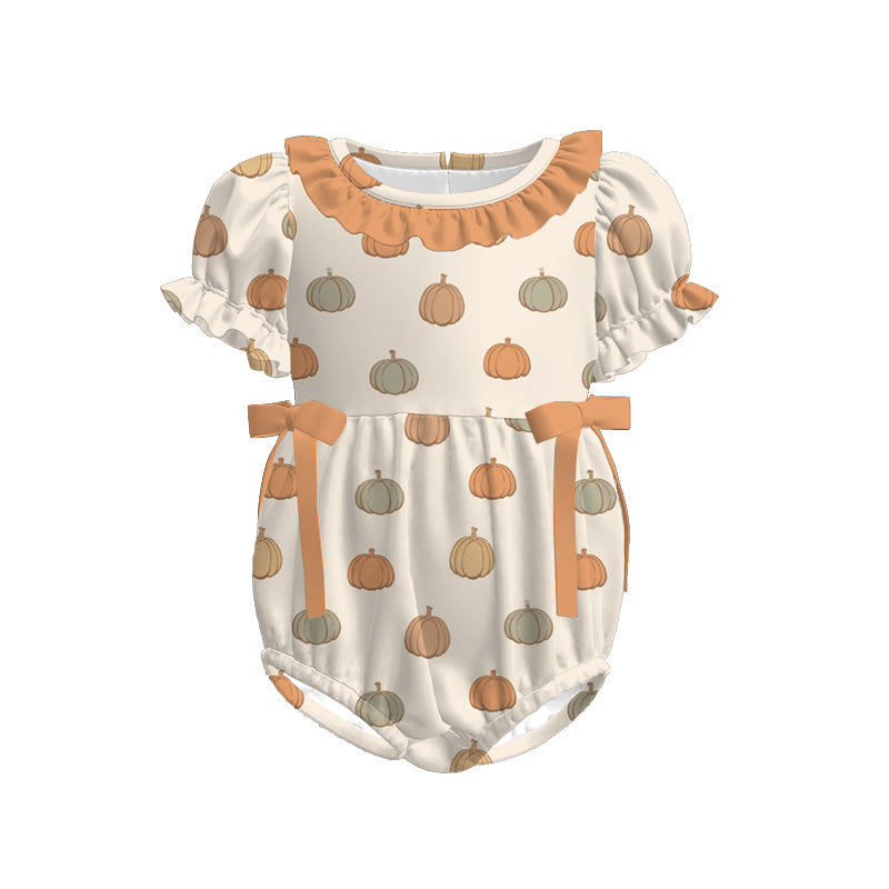 Kids Fall Autumn Orange Pumpkin Striped Dress Romper Top Sibling Clothes