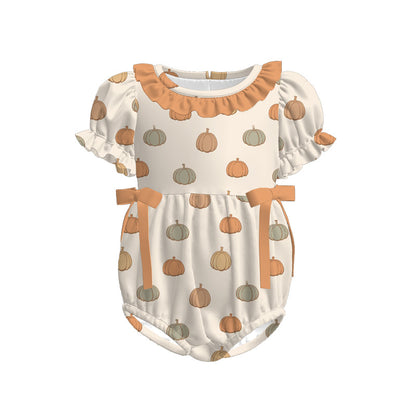 Kids Fall Autumn Orange Pumpkin Striped Dress Romper Top Sibling Clothes