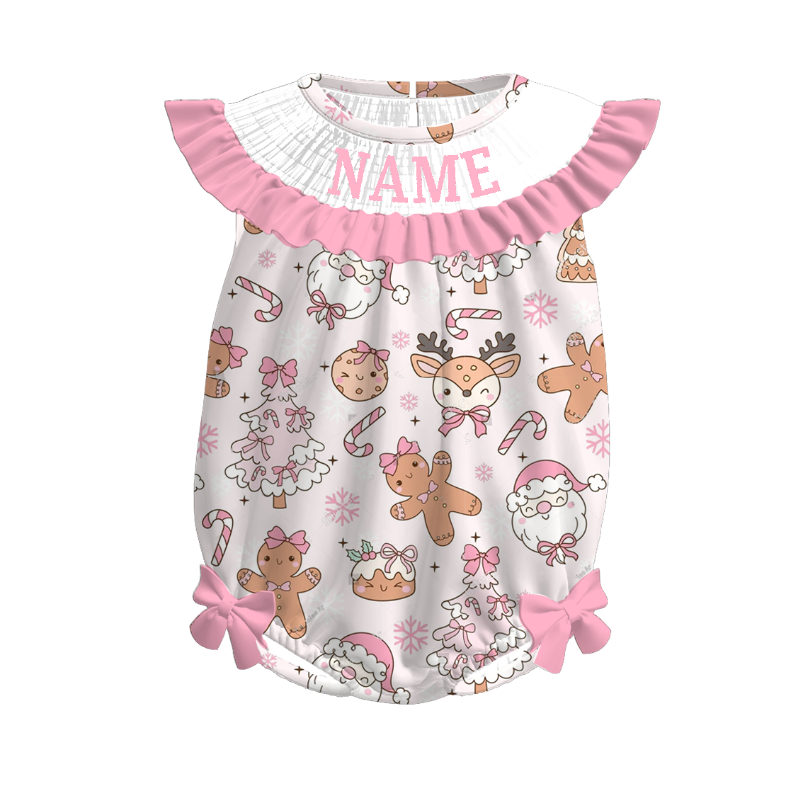 Girls Christmas Gingerbread Santa Custom Name Dress & Romper