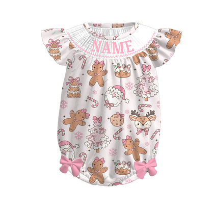 Girls Christmas Gingerbread Santa Custom Name Dress & Romper
