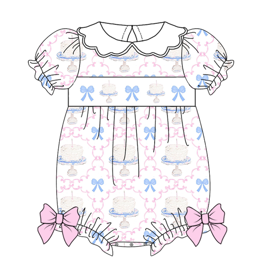 Birthday Kids Cake Smocked Embroidered Summer Outfit Set Collection