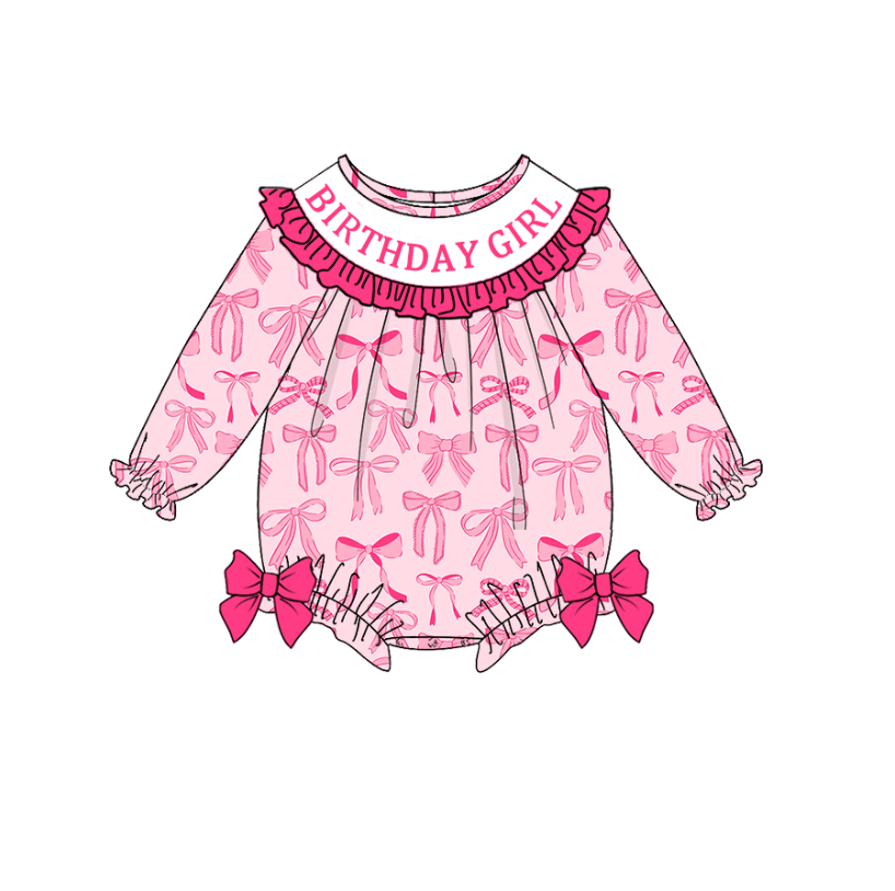 Baby Fall BIRTHDAY GIRLS CUSTOM NAME Pink Embroidery Smock Dress & Romper