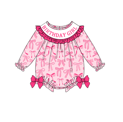 Baby Fall BIRTHDAY GIRLS CUSTOM NAME Pink Embroidery Smock Dress & Romper