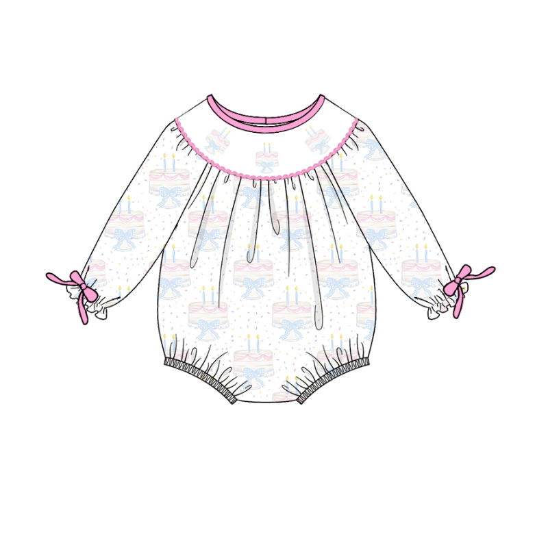 Birthday Kids Cake Smocked Embroidered Summer Outfit Set