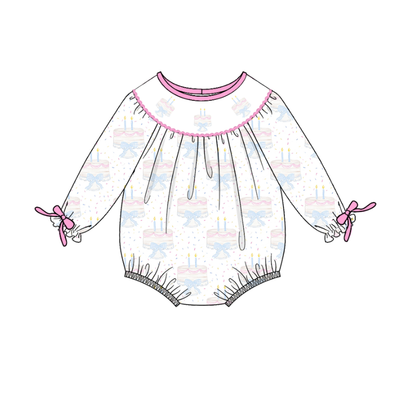 Birthday Kids Cake Smocked Embroidered Summer Outfit Set