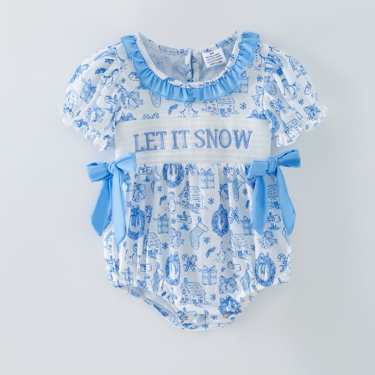 Baby Girls LET IT SNOW Smocks Embroidery Romper