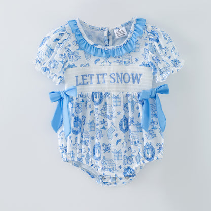 Baby Girls LET IT SNOW Smocks Embroidery Romper