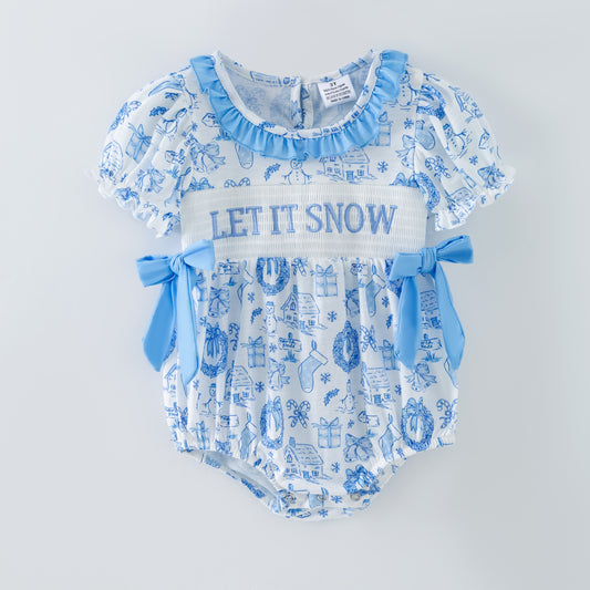 Baby Girls LET IT SNOW Smocks Embroidery Romper