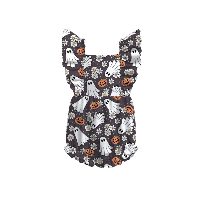 Baby Girls Halloween Ghost Pumpkin Cat Print Romper