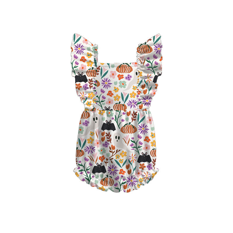Baby Girls Halloween Ghost Pumpkin Cat Print Romper