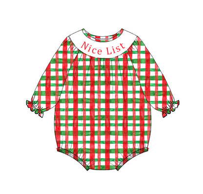 Kids Christmas Red Green Plaid NICE LIST Embroidery Sibling Clothes