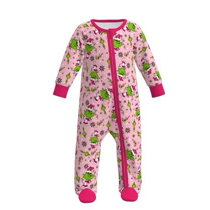 Christmas Kids Matching Pamajams Outfits – Pink Grinch Print Set