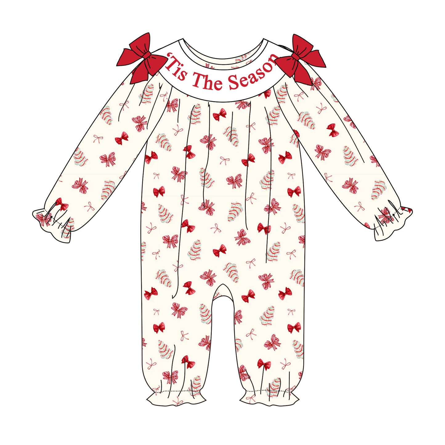 Christmas Tis The Season Sister Embroidered Red Bow Dress&Romper