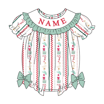 Girls Christmas Custom Name Embroidery Smock Goose Dress & Bubble