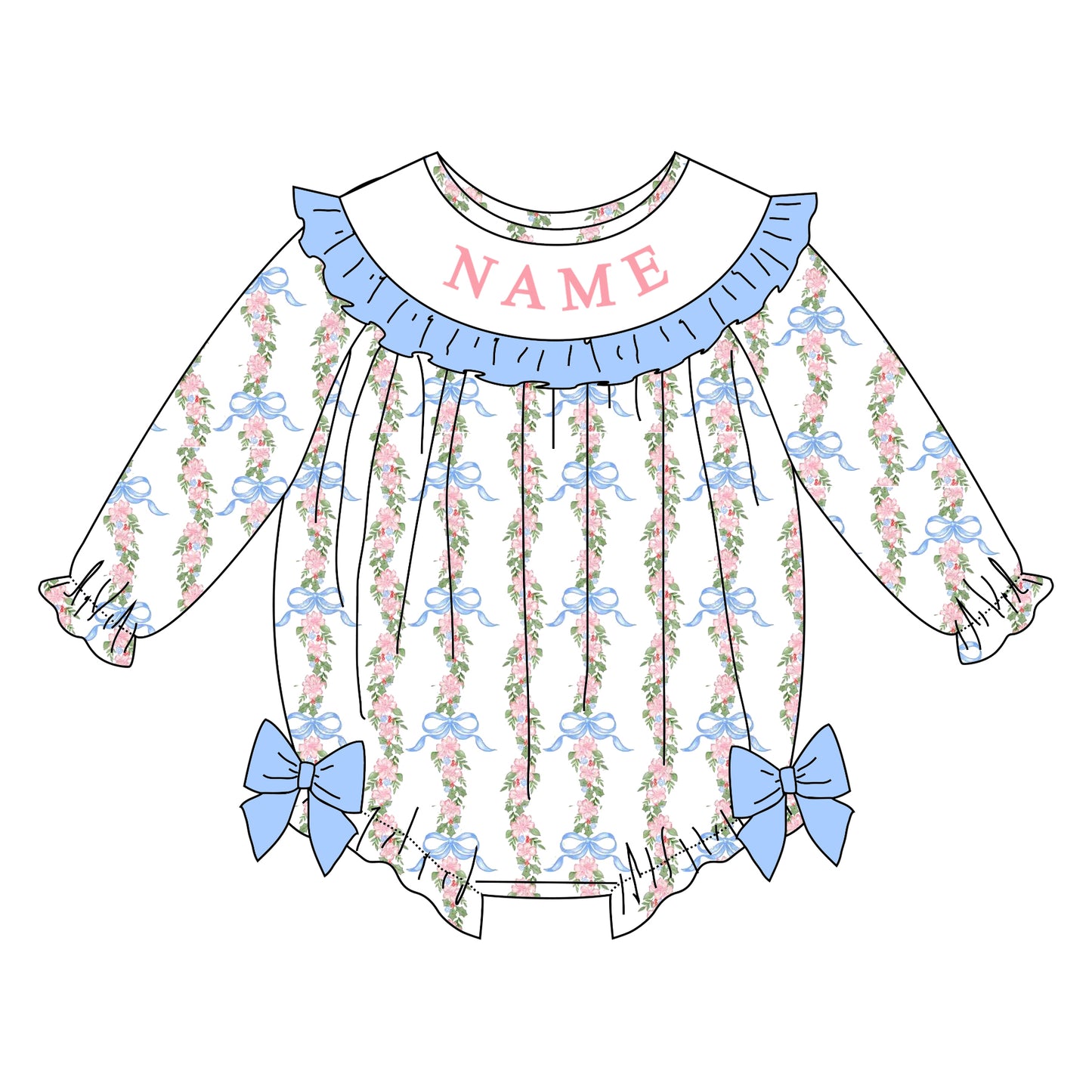 Girls Fall Custom Name Embroidery Smock Floral Dress & Bubble