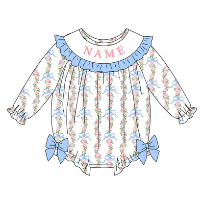 Girls Fall Custom Name Embroidery Smock Floral Dress & Bubble