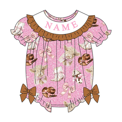 Girls Custom Name Embroidery Smock Western Dress & Bubble
