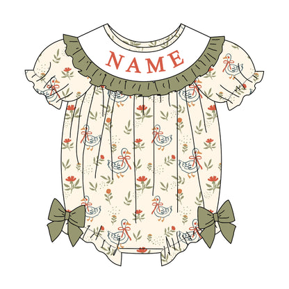 Girls Custom Name Embroidery Smock Silly Goose Dress & Bubble