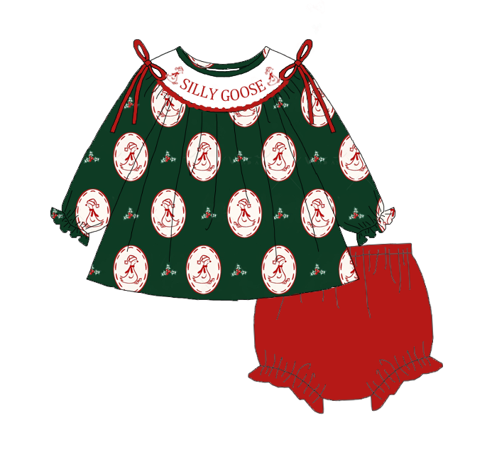 Christmas Kids Outfit – Silly Goose Embroidered Holiday Collection