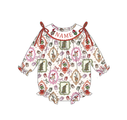 Christmas Grinch Custom Name Smocked Embroidery Kids Outfit Collection