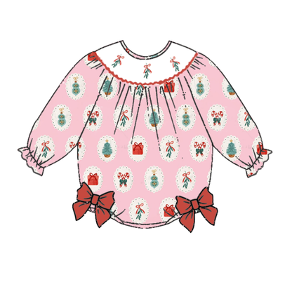 Girls Christmas Gift Smocked Embroidery Custom Name Dress & Romper