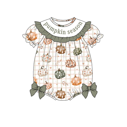 Halloween PUMPKIN SEASON Smocked Embroidery Sibling Set