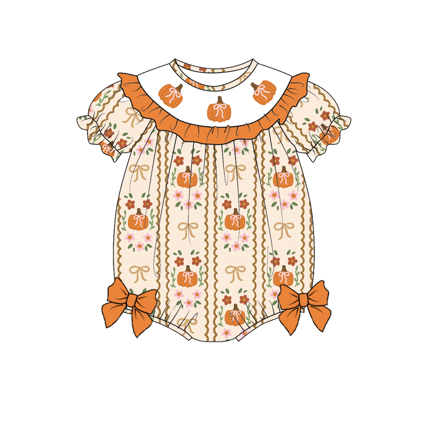 Kids Fall Thanksgiving Orange Plaid Pumpkin Embroidery Sibling Clothes
