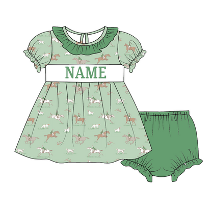 Kids Fall Custom Name Embroidery Green Orange Plaid Sibling Clothes