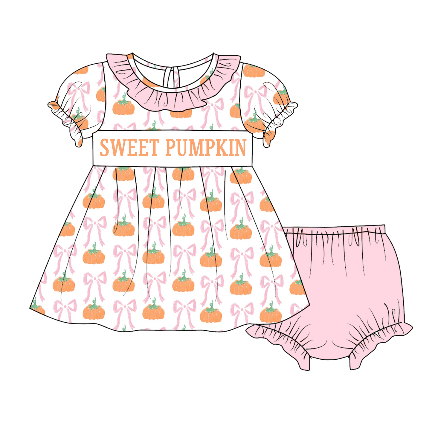 Sibling Kids Halloween Thanksgving SWEET PUMPKIN Embroidery Outfits