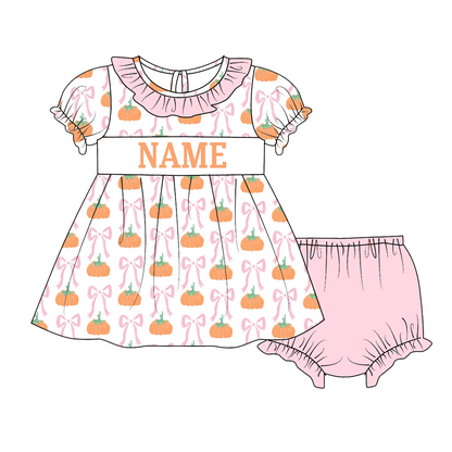 Kids Fall Custom Name Embroidery Green Orange Pumpkin Sibling Clothes