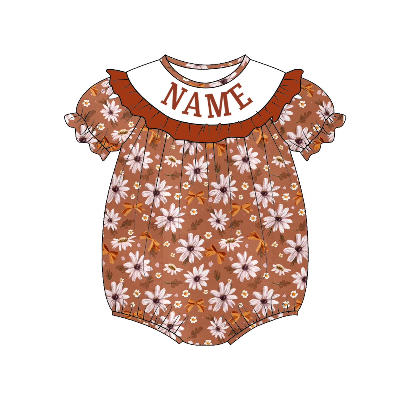 Kids Fall Custom Name Embroidery Brown Plaid Floral Sibling Clothes