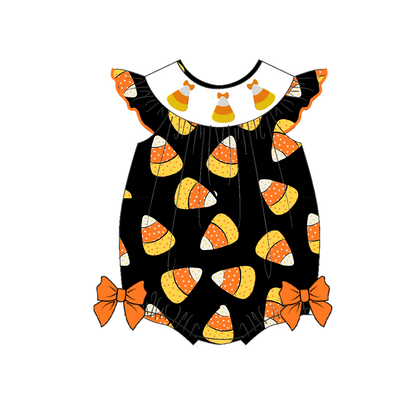 Halloween Candy Corn Sibling Outfit Set – Embroidered Smocked Collection