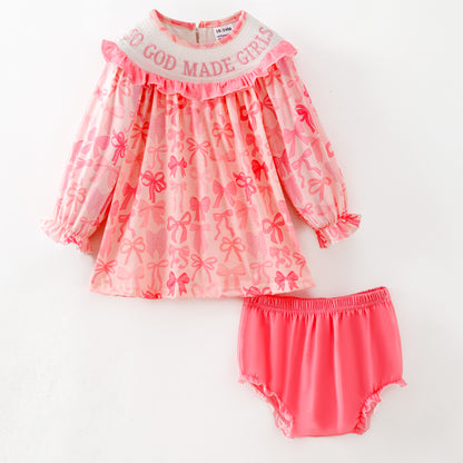 Baby "SO GOD MADE GIRLS" Smocked Embroidered Romper Set