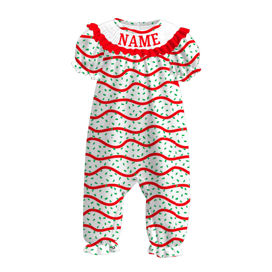 Kids Christmas Stripes Custom Name Red Green Dress & Romper