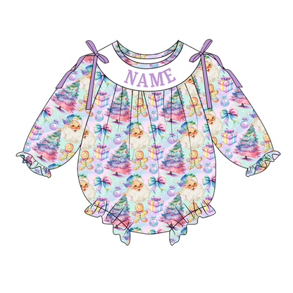 Christmas Tree Santa Smocked Embroidery Custom Name Outfit Collection