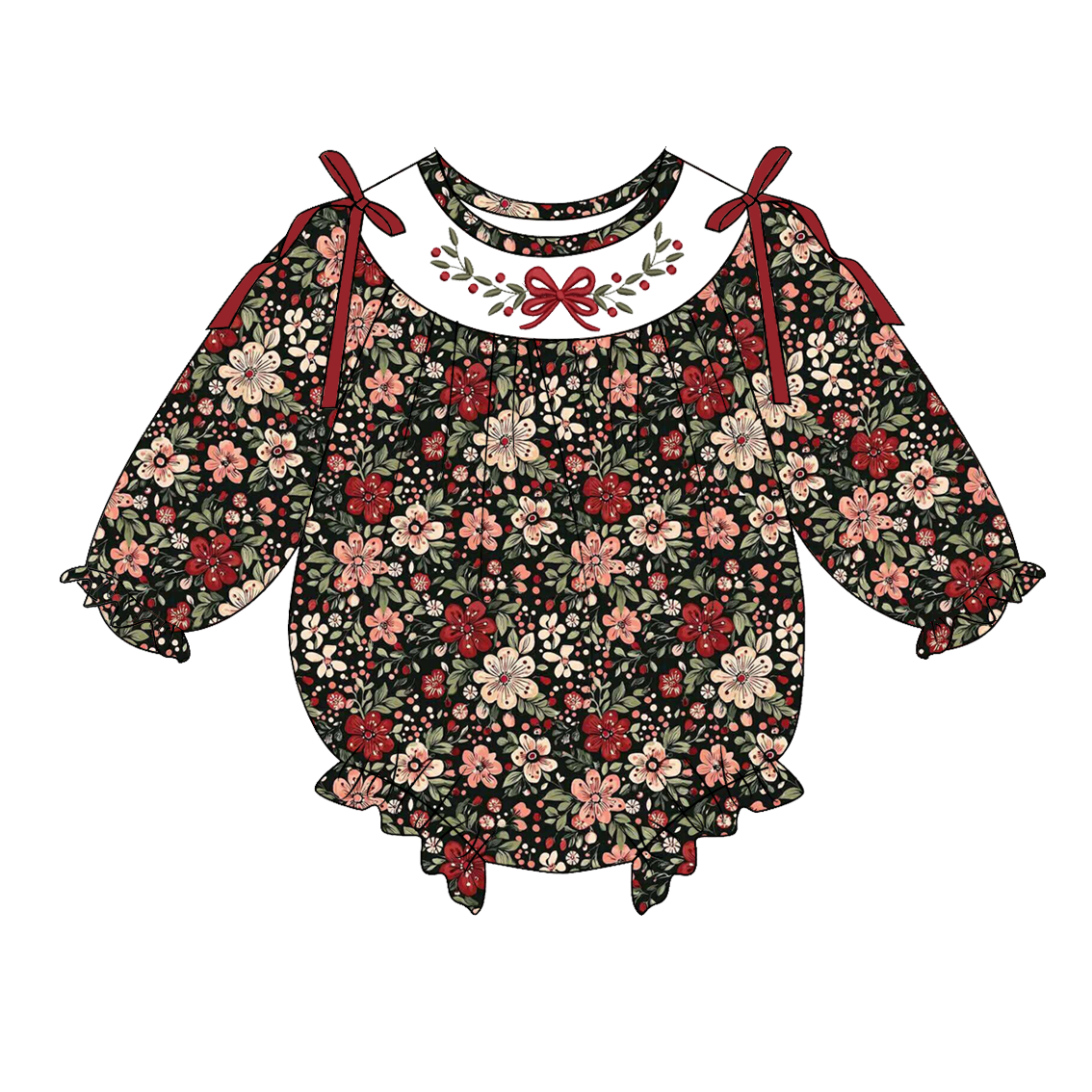 Fall Brown Bow Floral Smocked Embroidery Outfit Collection