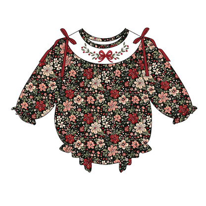 Fall Brown Bow Floral Smocked Embroidery Outfit Collection
