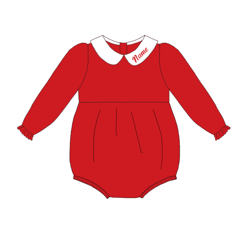 Red Corduroy Personalized Christmas Sibling Clothes – Custom Name Embroidery