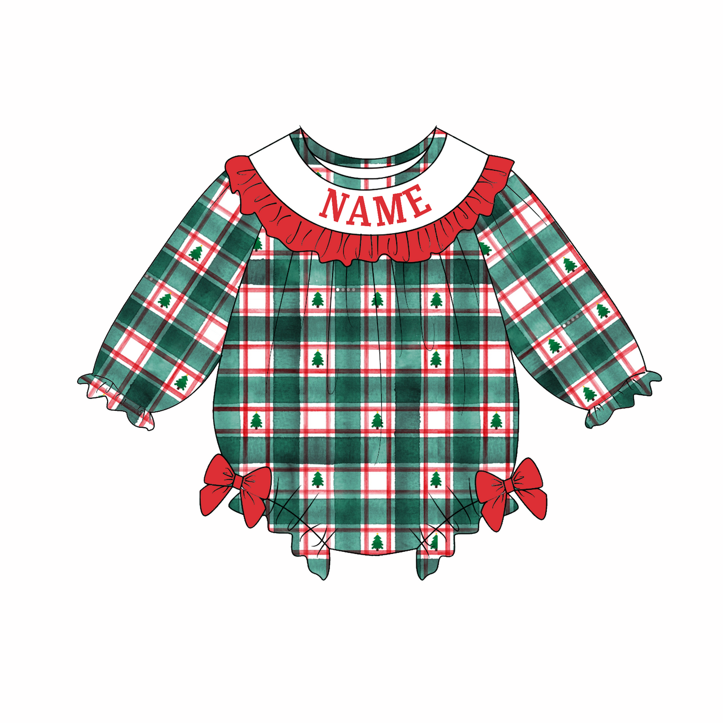 Kids Christmas CUSTOM NAME Embroidery Plaid Sibling Clothes