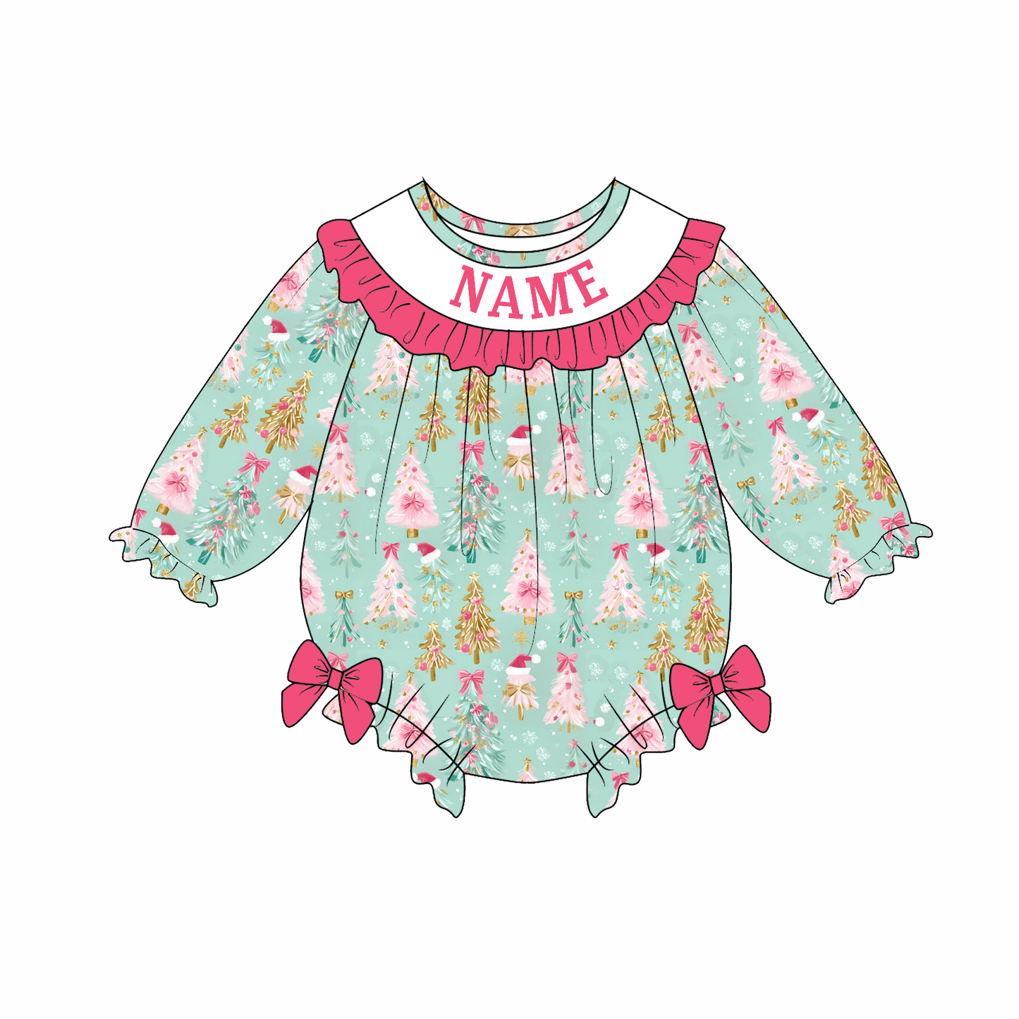 Baby Girls Christmas Custom Name Tree Embroidery Smock Outfits