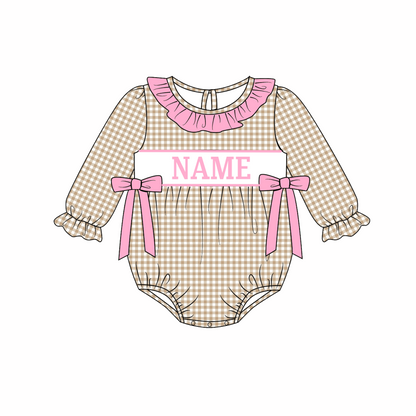 Kids Christmas CUSTOM NAME Embroidery Beige Plaid Sibling Clothes